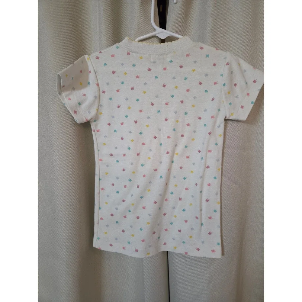 Vintage Health-tex Girls White Butterfly Print Top Bow Scalloped Neck 6x USA